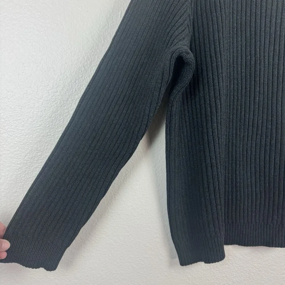 Eddie Bauer Rib Knit Cotton Pullover V-Neck Long Sleeve Sweater Charcoal Gray XL